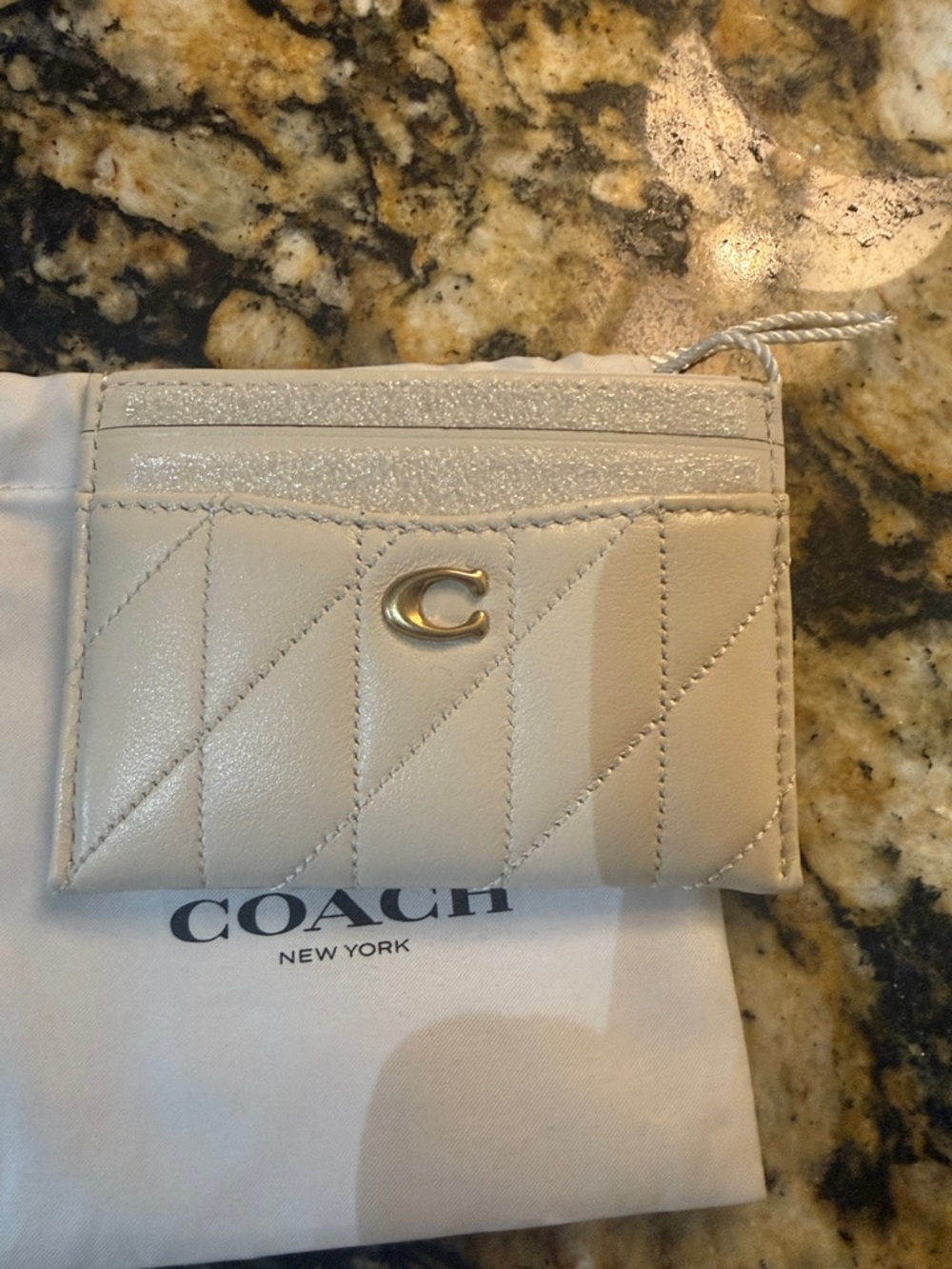 Coach Quilted Card Holder in Light Cream with Gold 'C' Accent